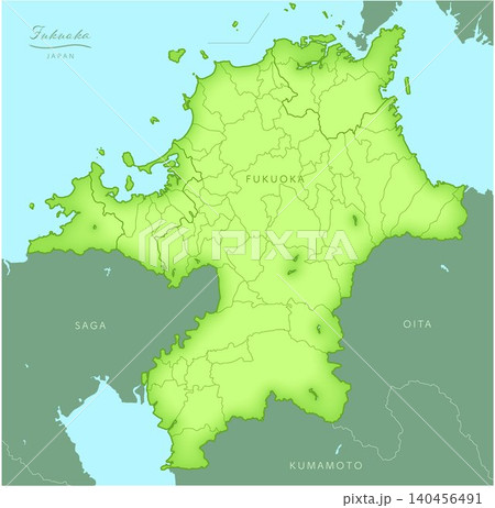 「福岡県」立体感のある日本の地図シリーズ。(隣県、市町村、英語)FUKUOKA, JAPAN 「福岡県」立体感のある日本の地図シリーズ。(隣県、市町村、英語)FUKUOKA, JAPAN 140456491