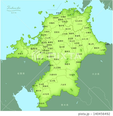「福岡県」立体感のある日本の地図シリーズ。(隣県、市町村、日本語)FUKUOKA, JAPAN 「福岡県」立体感のある日本の地図シリーズ。(隣県、市町村、日本語)FUKUOKA, JAPAN 140456492