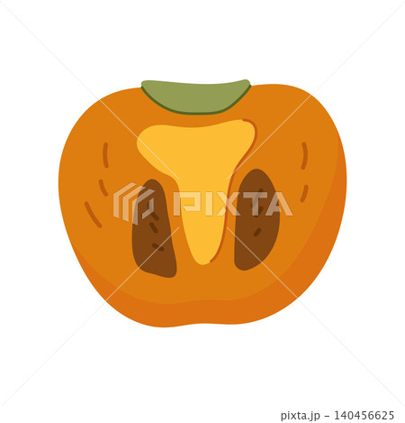 Hand drawn cut half of orange persimmon fruit vector illustration Hand drawn cut half of orange persimmon fruit vector illustration 140456625