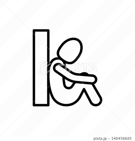 Burnout thin line icon: a hunched man sitting against a wall. Fatigue, stress, depression. Chronic tiredness. Modern vector illustration. Burnout thin line icon: a hunched man sitting against a wall. Fatigue, stress, depression. Chronic tiredness. Modern vector illustration. 140456685
