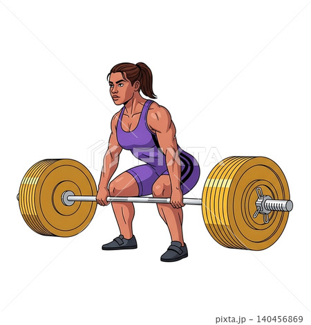 Female Powerlifter Sumo Deadlift Yellow Weights Female Powerlifter Sumo Deadlift Yellow Weights 140456869