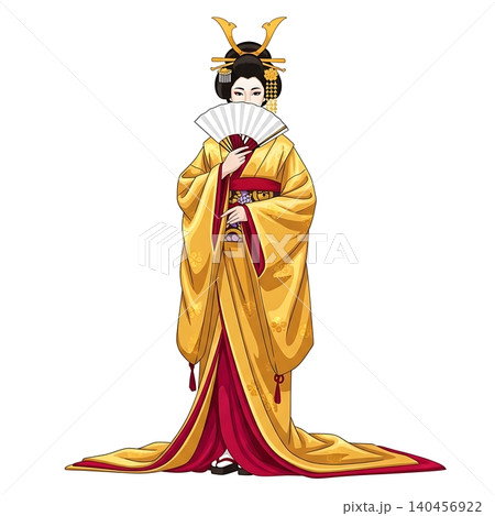 Female Samurai Royal Princess in Gold and Crimson Kimono Female Samurai Royal Princess in Gold and Crimson Kimono 140456922