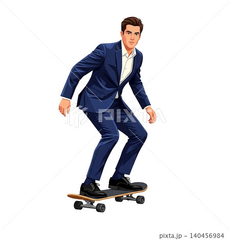 Female Skateboarder Commuting with Coffee Flat Vector 140456984