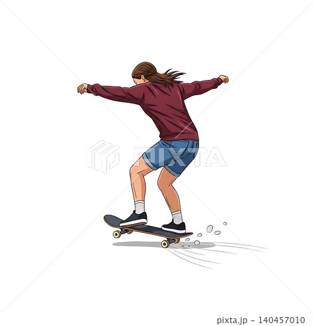 Female Skateboarder Performing Fingerflip Flat Vector Female Skateboarder Performing Fingerflip Flat Vector 140457010