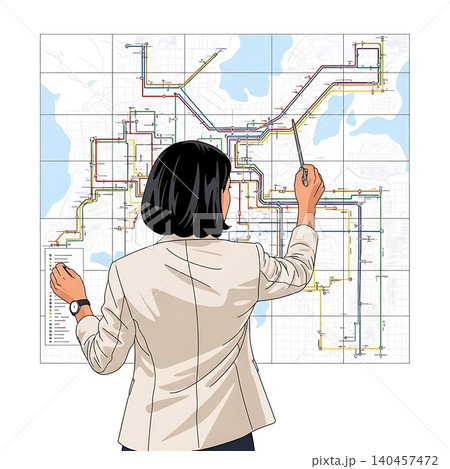 Female Transit Flow Specialist Adjusting Map Routes Female Transit Flow Specialist Adjusting Map Routes 140457472