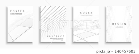 Collection of vector white futuristic infinity posters, placards, brochures, banners, flyers. Contemporary abstract covers with geometric perspective. Empty clean light concept Collection of vector white futuristic infinity posters, placards, brochures, banners, flyers. Contemporary abstract covers with geometric perspective. Empty clean light concept 140457603