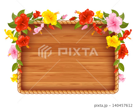 Wooden Rectangle Frame With Red, Yellow And Pink Hibiscus Flowers Decoration Wooden Rectangle Frame With Red, Yellow And Pink Hibiscus Flowers Decoration 140457612
