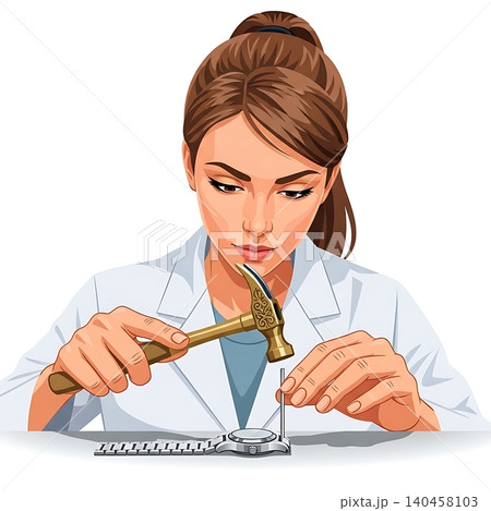 Female Watch Repairer with Brass Hammer Flat Vector Female Watch Repairer with Brass Hammer Flat Vector 140458103