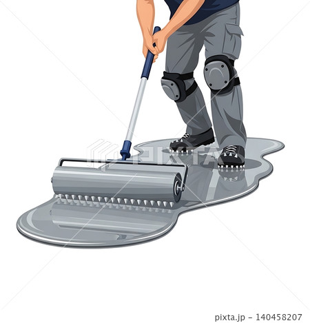 Floor Epoxy Painter Using Spiked Roller Floor Epoxy Painter Using Spiked Roller 140458207