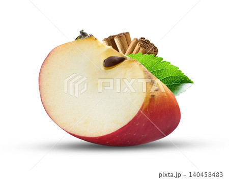 Apple slice with cinnamon bark in closeup 140458483