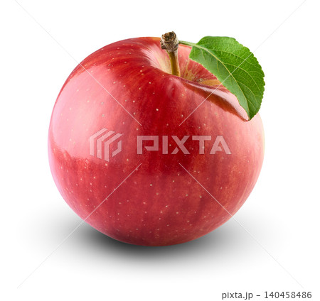 Apples with leaf in closeup on white background 140458486
