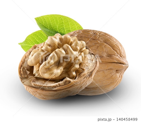 Walnuts with kernel in closeup on white background 140458499