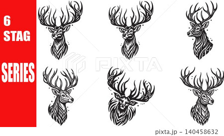 Stylized Stag Illustration Series Decorative Antlers Intricate Line Art Black And White Graphic Tattoo Logo Pattern Creative Concept Artistic Design Collection Stylized Stag Illustration Series Decorative Antlers Intricate Line Art Black And White Graphic Tattoo Logo Pattern Creative Concept Artistic Design Collection 140458632