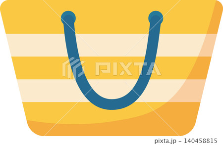 Bright Yellow Striped Bag With Blue Handles for Shopping and Carrying Items Bright Yellow Striped Bag With Blue Handles for Shopping and Carrying Items 140458815