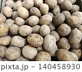 Freshly harvested earthy potatoes displaying natural dirt and imperfections, filling the frame and representing organic farming, healthy eating, and a bountiful crop harvest 140458930