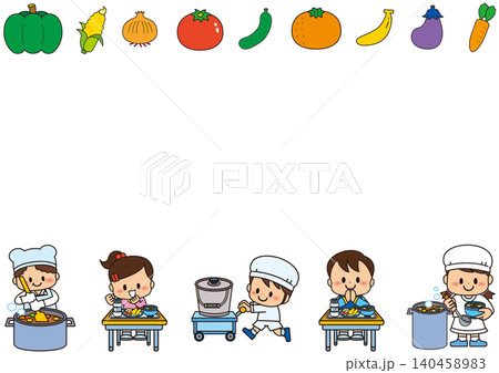 給食,フレーム,学校,食育,小学生,小学校,保育園,幼稚園,子供,給食当番,給食係,かぼちゃ 140458983