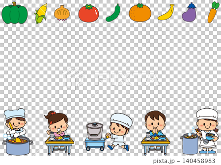 給食,フレーム,学校,食育,小学生,小学校,保育園,幼稚園,子供,給食当番,給食係,かぼちゃ 140458983