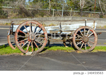 An old weathered and deteriorated wooden transportation cart An old weathered and deteriorated wooden transportation cart 140459563