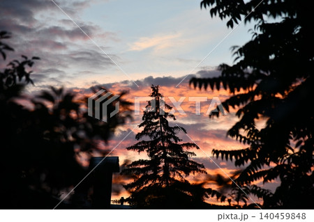 Panorama colorful magnificent sunset in countryside above hills and fields, beauty nature Panorama colorful magnificent sunset in countryside above hills and fields, beauty nature 140459848