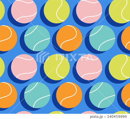 Vibrant tennis balls seamless pattern. Colorful retro sport background vector illustration and 140459994