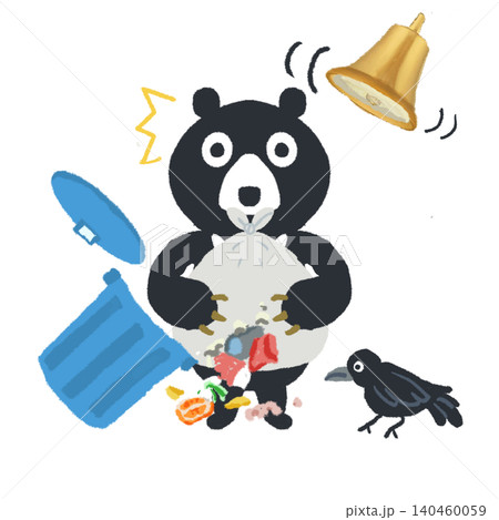 ゴミを荒らすクマとカラス 獣害被害イラスト ゴミを荒らすクマとカラス 獣害被害イラスト 140460059