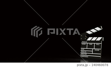 Dramatic Movie Clapperboard On Dark Studio Background 3d render. 140460078