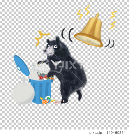 ゴミ箱を荒らすクマ 野生動物被害のイラスト ゴミ箱を荒らすクマ 野生動物被害のイラスト 140460234