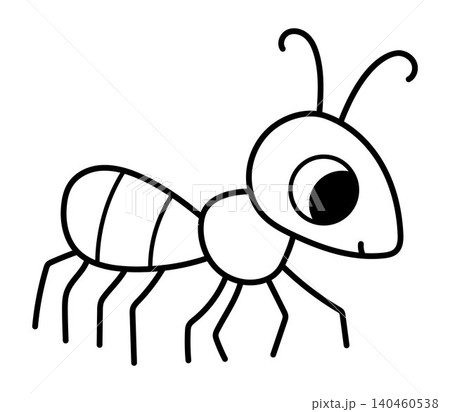 Vector black and white cartoon ant isolated on white background. Funny line insect clipart. Cute forest animal icon for kids. Outline woodland element. Woods wildlife illustration, coloring page 140460538