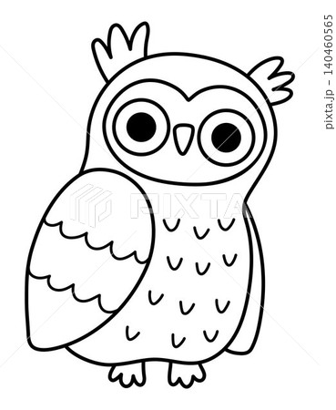 Vector black and white cartoon owl isolated on white background. Funny line bird clipart. Cute forest animal icon for kids. Outline woodland element. Woods wildlife illustration, coloring page Vector black and white cartoon owl isolated on white background. Funny line bird clipart. Cute forest animal icon for kids. Outline woodland element. Woods wildlife illustration, coloring page 140460565