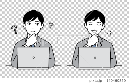 パソコンを見て解決するスーツ姿の男性のイラスト　セット8 140460830