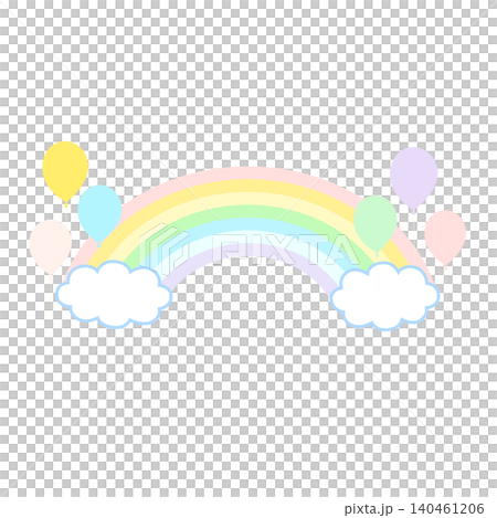Illustration of a pastel-colored rainbow and balloons 140461206