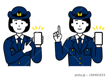スマホの画面を見せる女性警察官 セット スマホの画面を見せる女性警察官 セット 140461633
