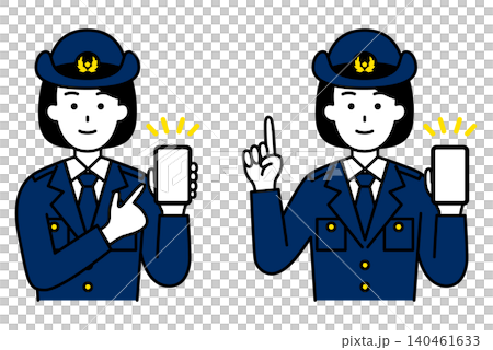 スマホの画面を見せる女性警察官 セット スマホの画面を見せる女性警察官 セット 140461633