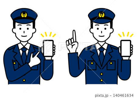 スマホの画面を見せる男性警察官 セット スマホの画面を見せる男性警察官 セット 140461634