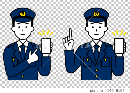 スマホの画面を見せる男性警察官 セット スマホの画面を見せる男性警察官 セット 140461634