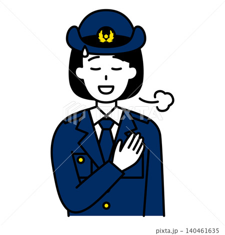 胸に手を当ててホッとする女性警察官 胸に手を当ててホッとする女性警察官 140461635