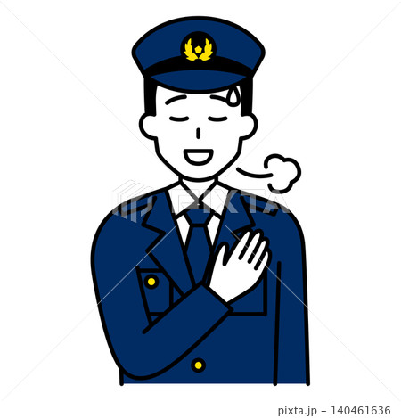 胸に手を当ててホッとする男性警察官 胸に手を当ててホッとする男性警察官 140461636