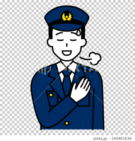 胸に手を当ててホッとする男性警察官 胸に手を当ててホッとする男性警察官 140461636