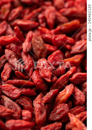 Close-up of organic dried goji berries texture background. Healthy food 140462120