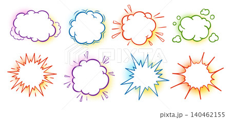 Cartoon speech bubble comic set halftone cute cloud explosion fluffy label frames blank chat boxes 140462155