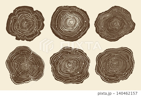Tree ring trunk ring set wood grain backgrounds hand drawn pattern abstract woodcut organic design Tree ring trunk ring set wood grain backgrounds hand drawn pattern abstract woodcut organic design 140462157