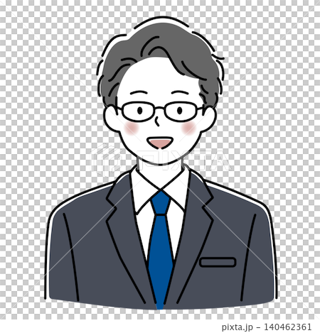 スーツを着て眼鏡をかけた男性会社員の上半身のベクターイラスト スーツを着て眼鏡をかけた男性会社員の上半身のベクターイラスト 140462361