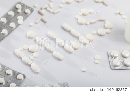 Various pills and medical pills, antibiotics closeup 140462857