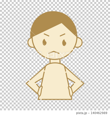 怒る男の子のシンプルなイラストアイコン 腰に手を当てて不満な表情 140462989