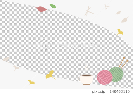 Autumn-themed natural top and bottom frames with yarn and coffee illustrations. Autumn-themed natural top and bottom frames with yarn and coffee illustrations. 140463110