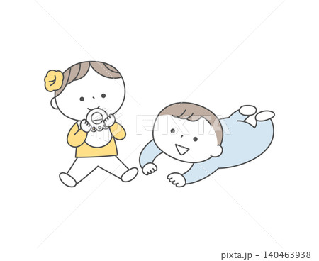 遊んでいる男女の赤ちゃん単色 140463938