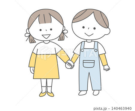 手をつなぐ男の子と女の子単色 手をつなぐ男の子と女の子単色 140463940