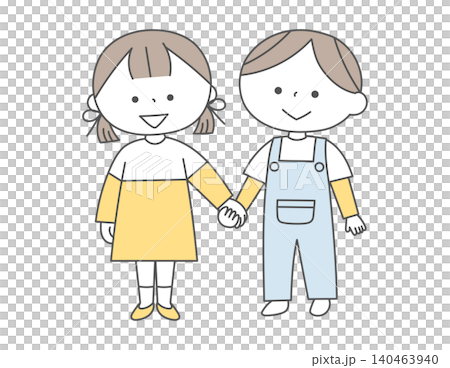 手をつなぐ男の子と女の子単色 手をつなぐ男の子と女の子単色 140463940