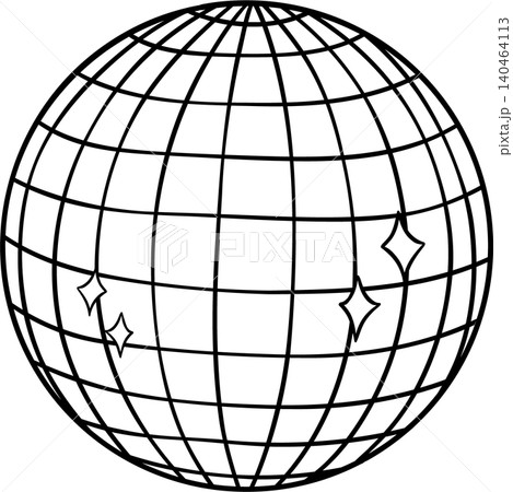 Groovy Disco Ball outline, Doodle Hand Drawn 140464113