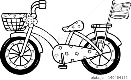 Groovy 4th of July outline, Bicycle with Stars Doodle Hand Drawn 140464133